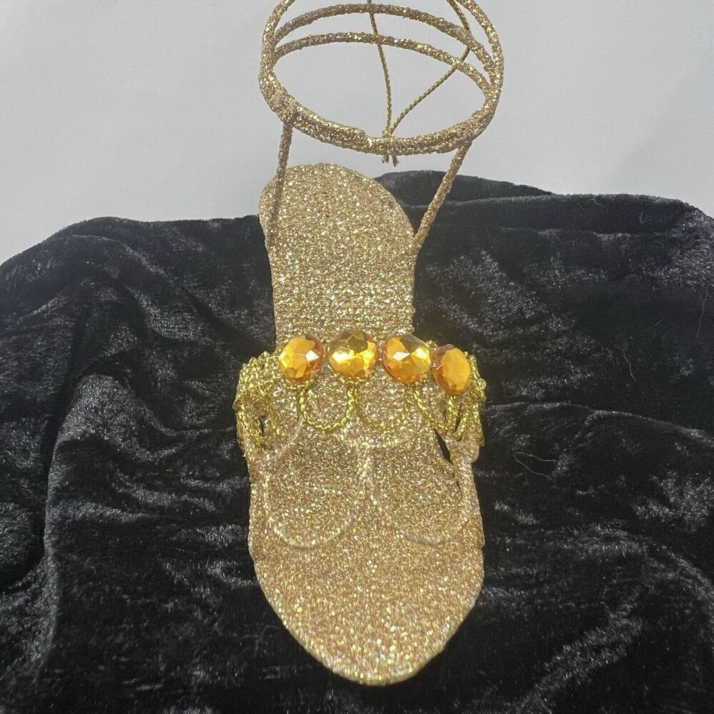 Pier 1 Stiletto Heel Gold Glitter Sandal Christmas Ornament Shoe Holiday - Picture 2 of 10